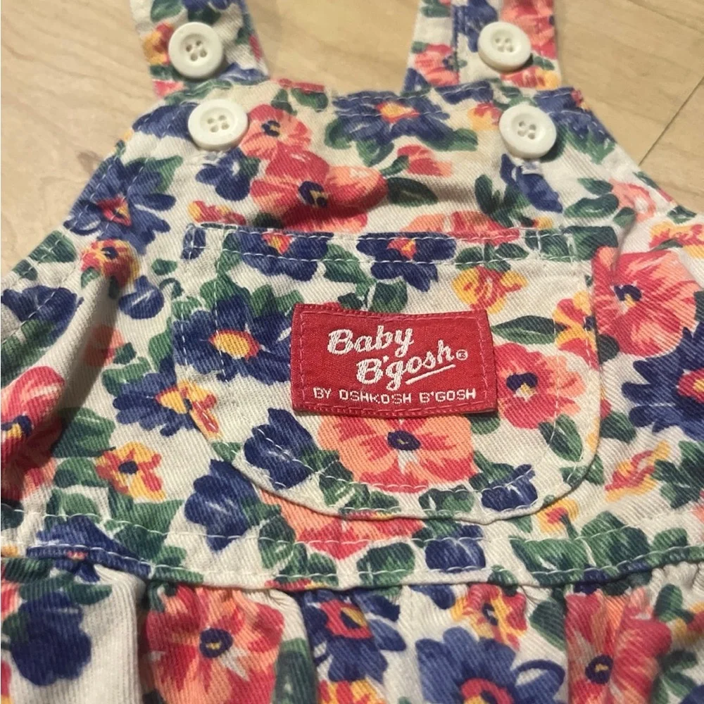 Vintage HTF OshKosh B'gosh Floral Overalls in Pink, Blue & Green